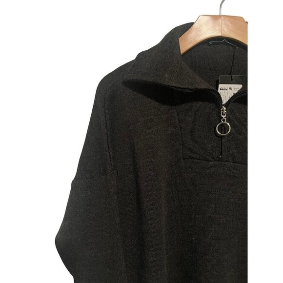 Trendyol Men’s Dark Grey Quarter Zip Pullover Sweater Size Large Acrylic NEW - Picture 2 of 10